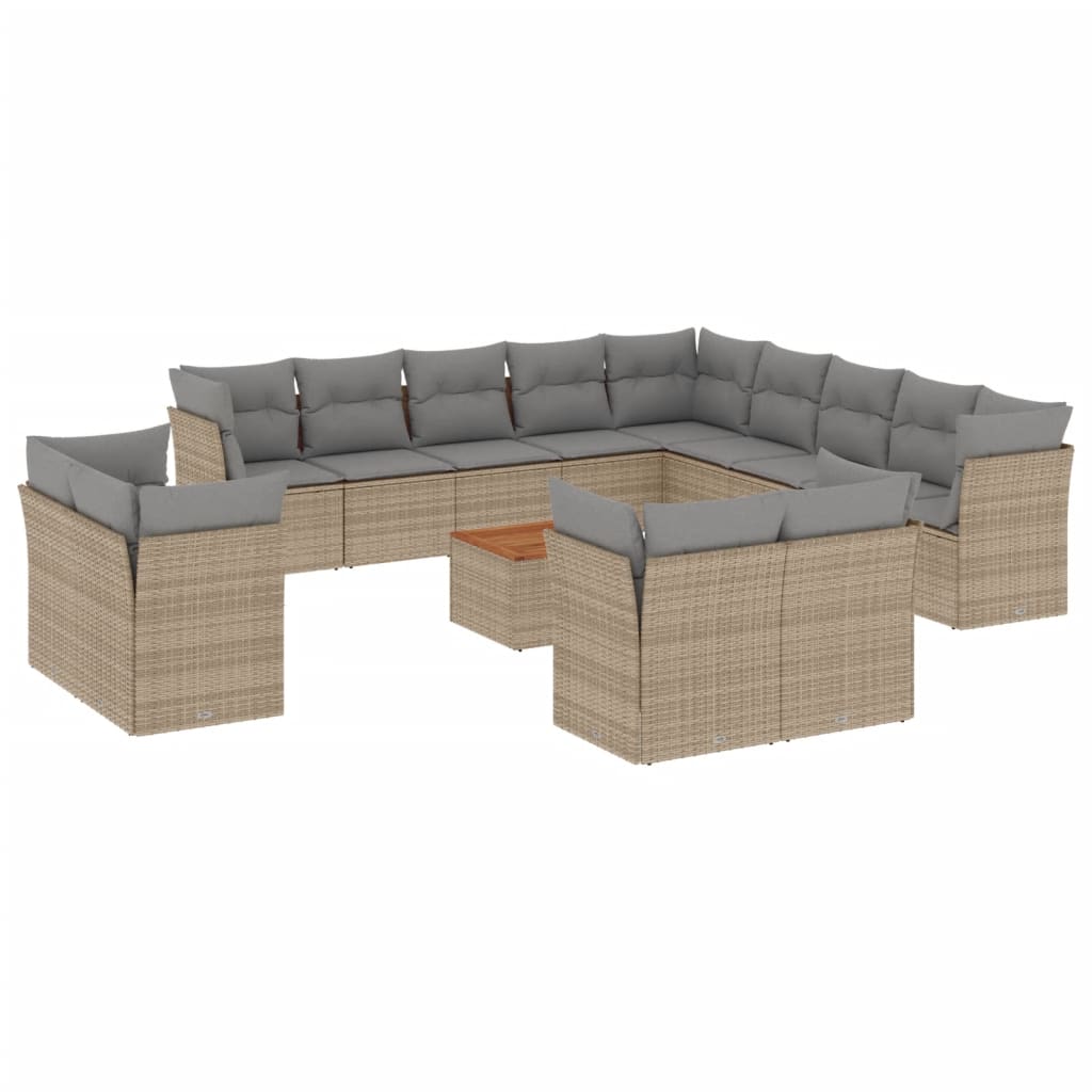 vidaXL Set Divani da Giardino 14pz con Cuscini in Polyrattan Beige