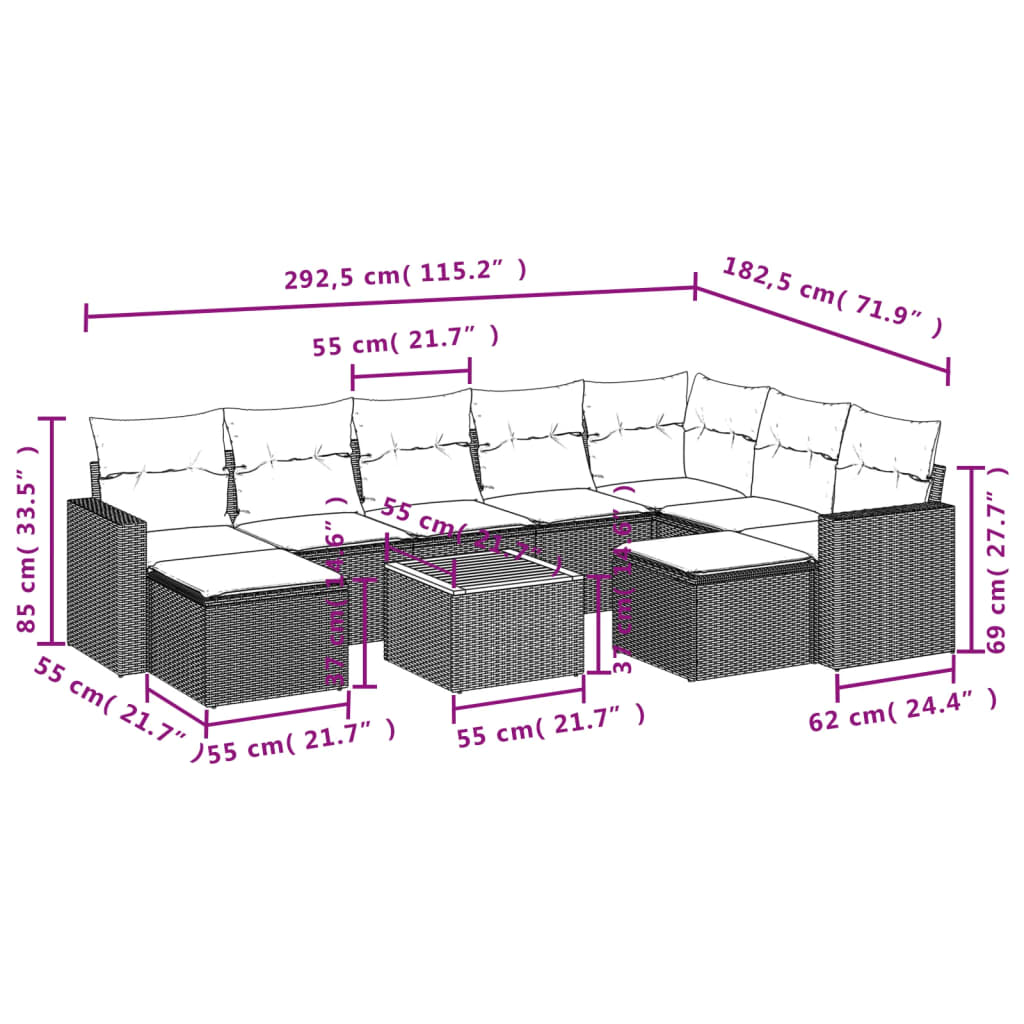 vidaXL Set Divano da Giardino 10 pz con Cuscini Beige in Polyrattan