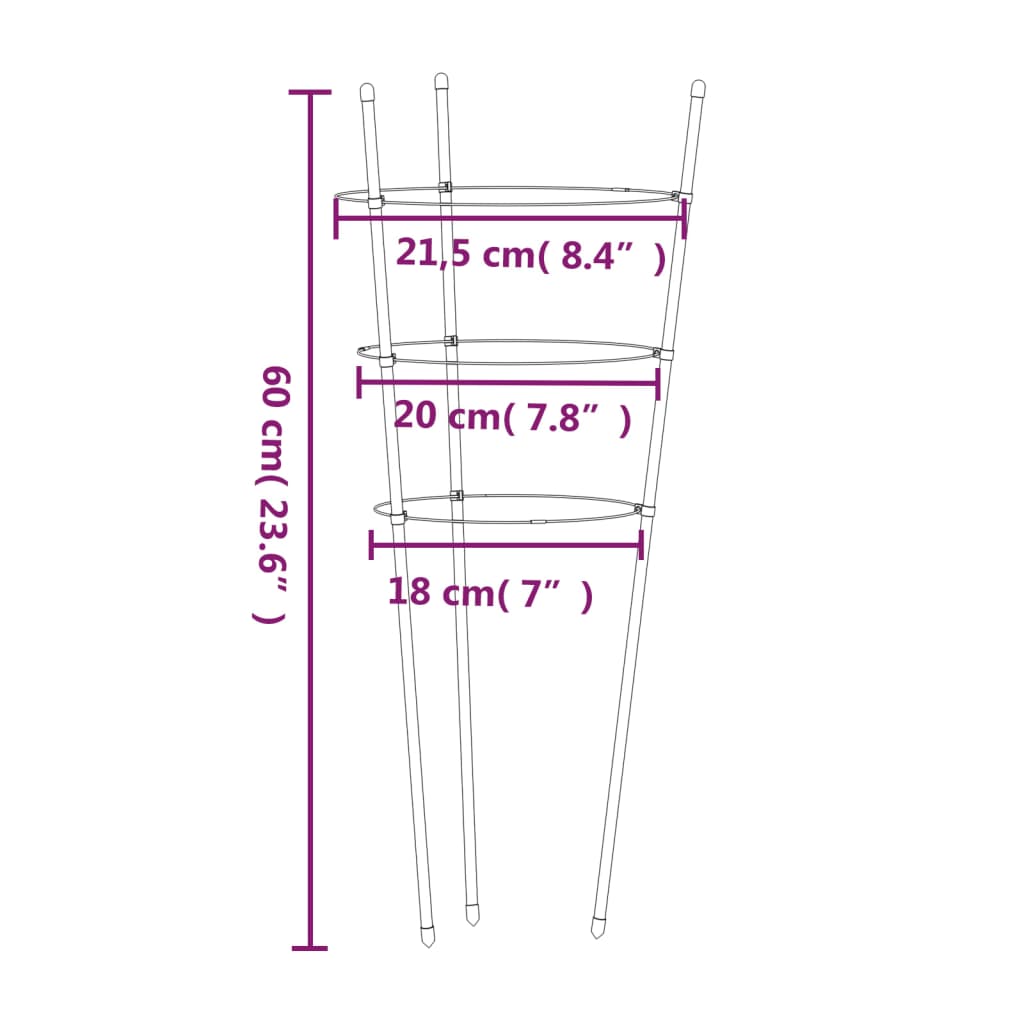 vidaXL Supporti Piante da Giardino con 3 Anelli 5pz Verde 60cm Acciaio