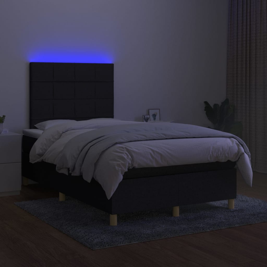 vidaXL Letto a Molle con Materasso e LED Nero 120x200cm in Tessuto