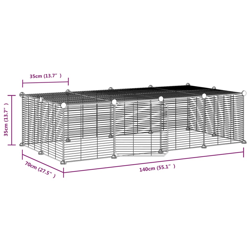 vidaXL Gabbia per Animali 20 Pannelli con Porta Nera 35x35 cm Acciaio