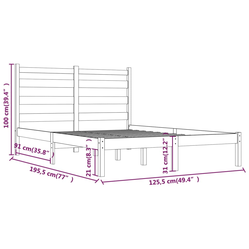 vidaXL Giroletto in Legno Massello 120x190 cm Small Double