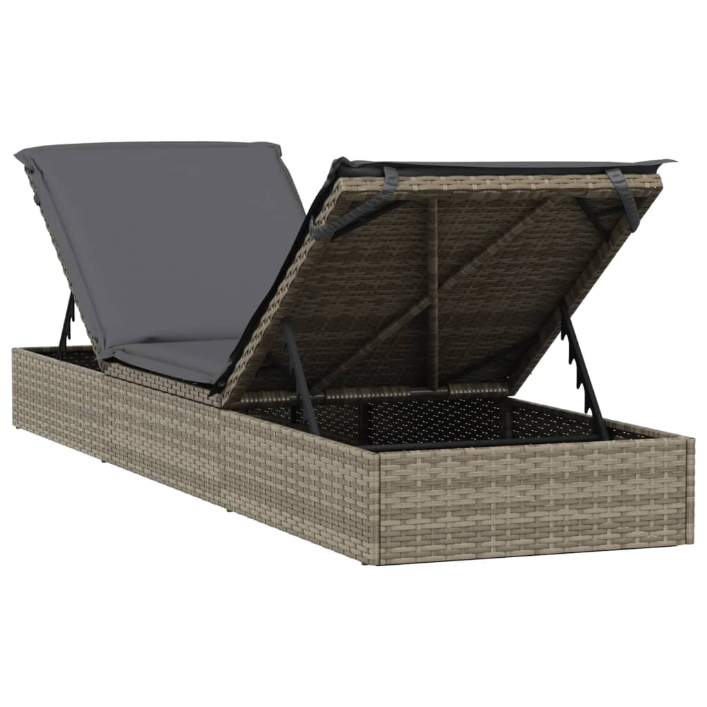 vidaXL Lettino Prendisole 1 pz con Tavolino Grigio in Polyrattan