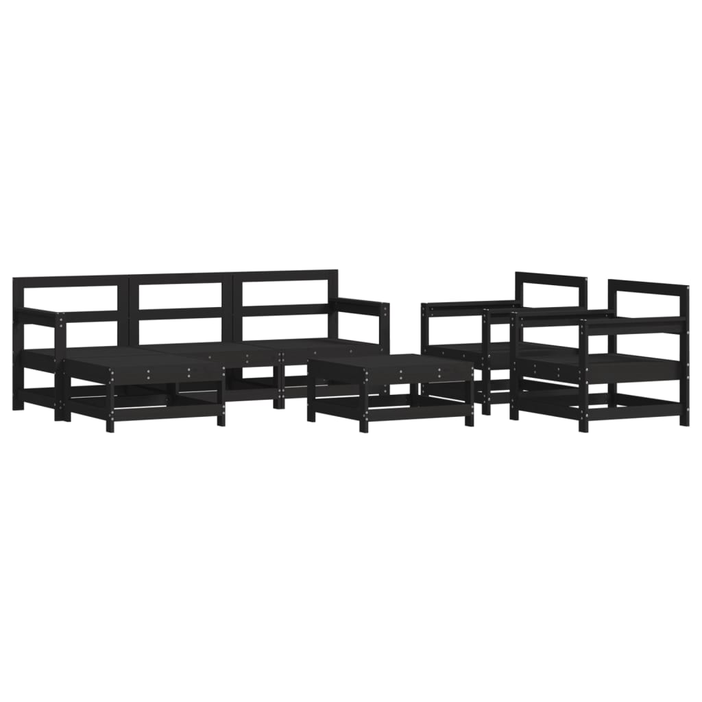 vidaXL Set Divani da Giardino 7 pz con Cuscini in Legno Massello Nero