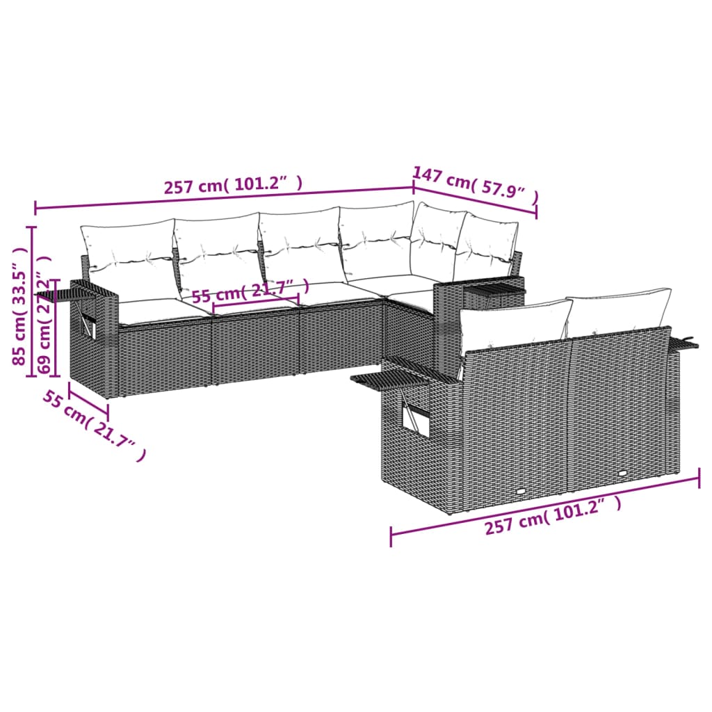 vidaXL Set Divani da Giardino 7 pz con Cuscini Grigio in Polyrattan