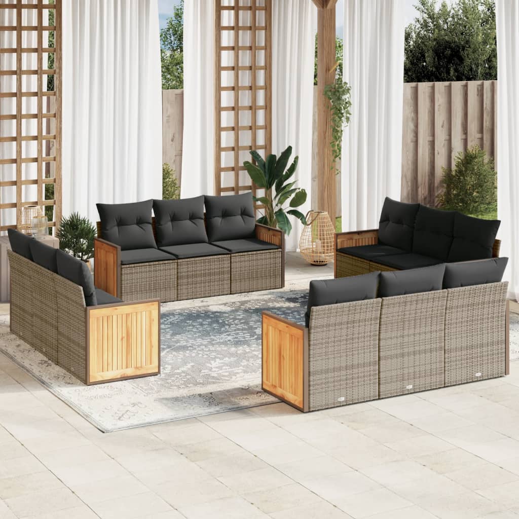 vidaXL Set Divani da Giardino 12 pz con Cuscini Grigio in Polyrattan