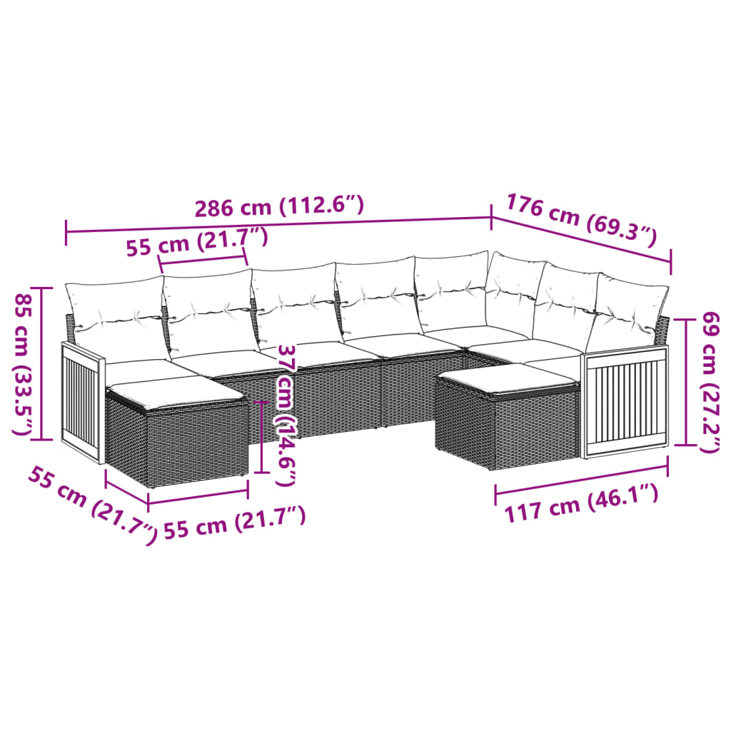 vidaXL Set Divani da Giardino 9 pz con Cuscini Nero in Polyrattan