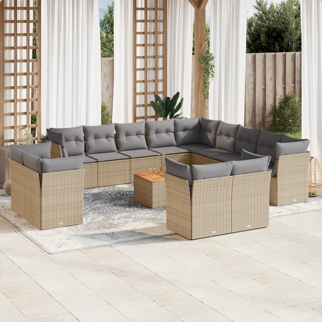 vidaXL Set Divani da Giardino 14pz con Cuscini in Polyrattan Beige