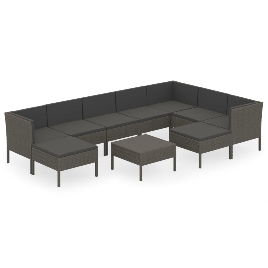 vidaXL Set Divani da Giardino 10 pz con Cuscini in Polyrattan Grigio