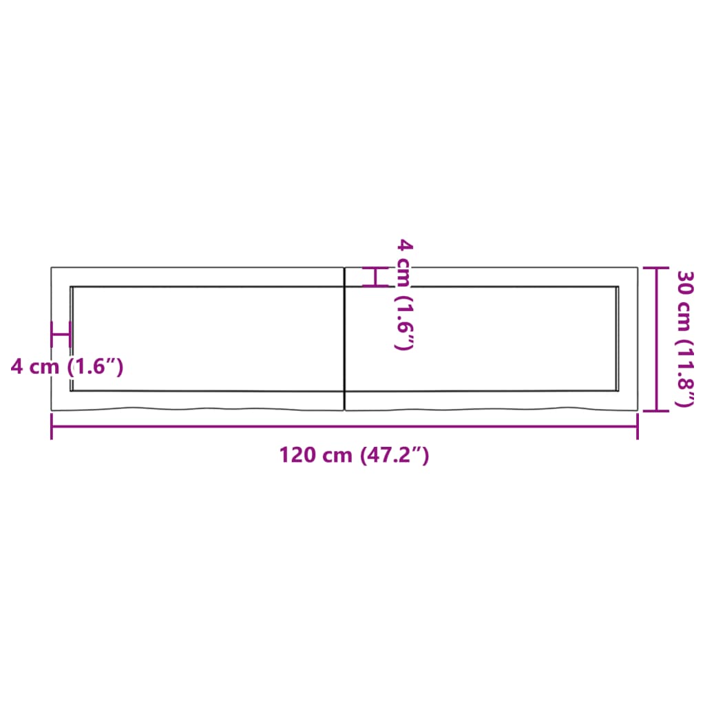 vidaXL Piano Bagno Marrone 120x30x(2-6) cm Legno Massello Trattato