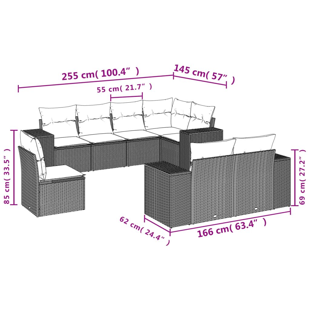 vidaXL Set Divano da Giardino 8 pz con Cuscini Grigio in Polyrattan