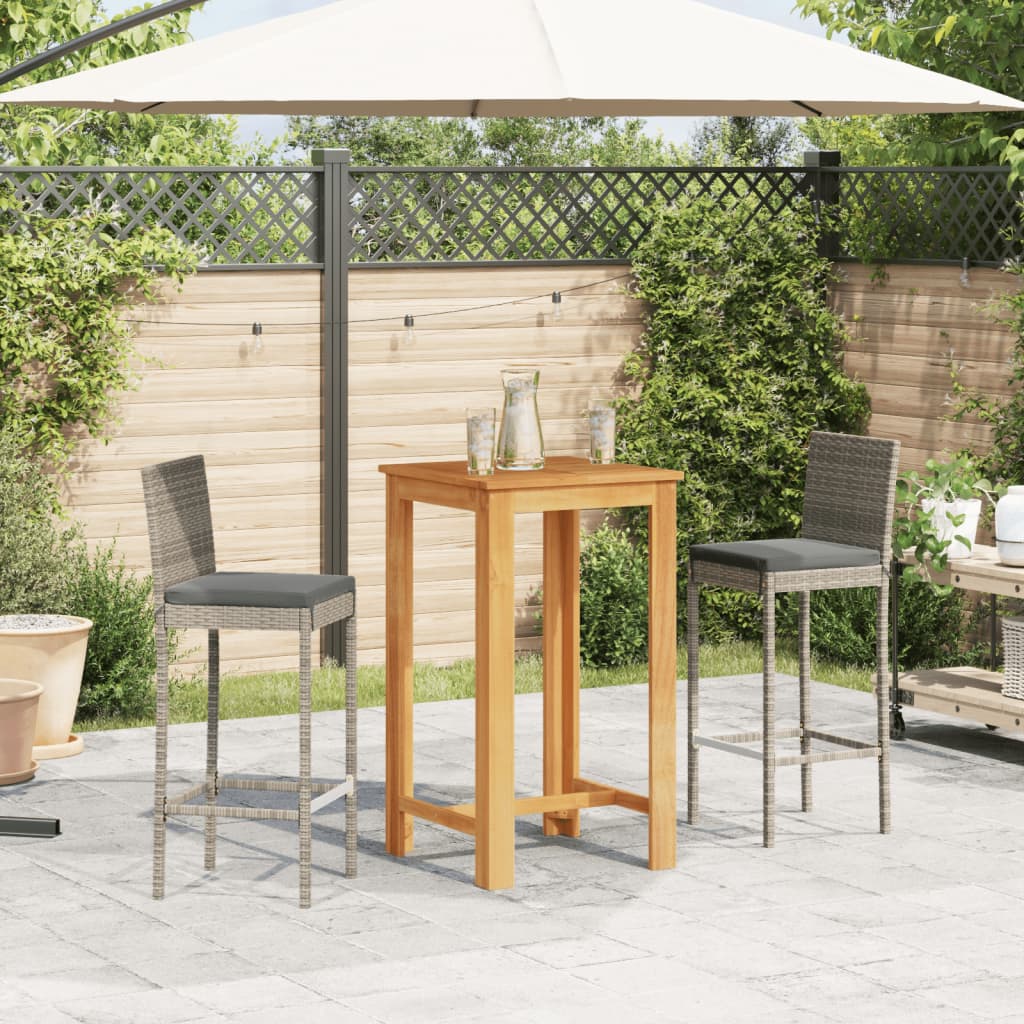 vidaXL Set Bar da Giardino 3 pz Grigio in Legno Acacia e Polyrattan