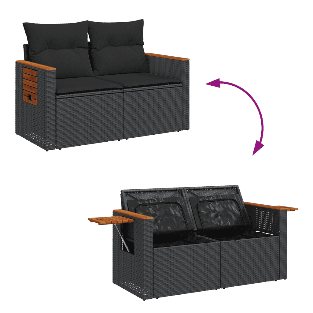 vidaXL Set Divani da Giardino con Cuscini 7pz Nero Polyrattan