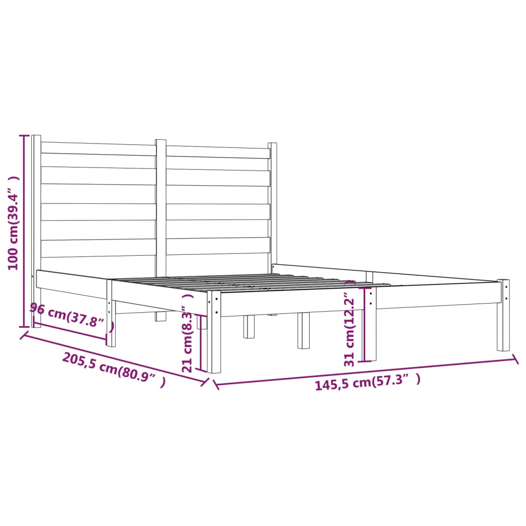 vidaXL Giroletto Nero in Legno Massello di Pino 140x200 cm