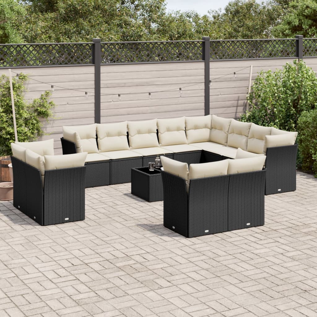 vidaXL Set Divani da Giardino 13pz con Cuscini Nero in Polyrattan