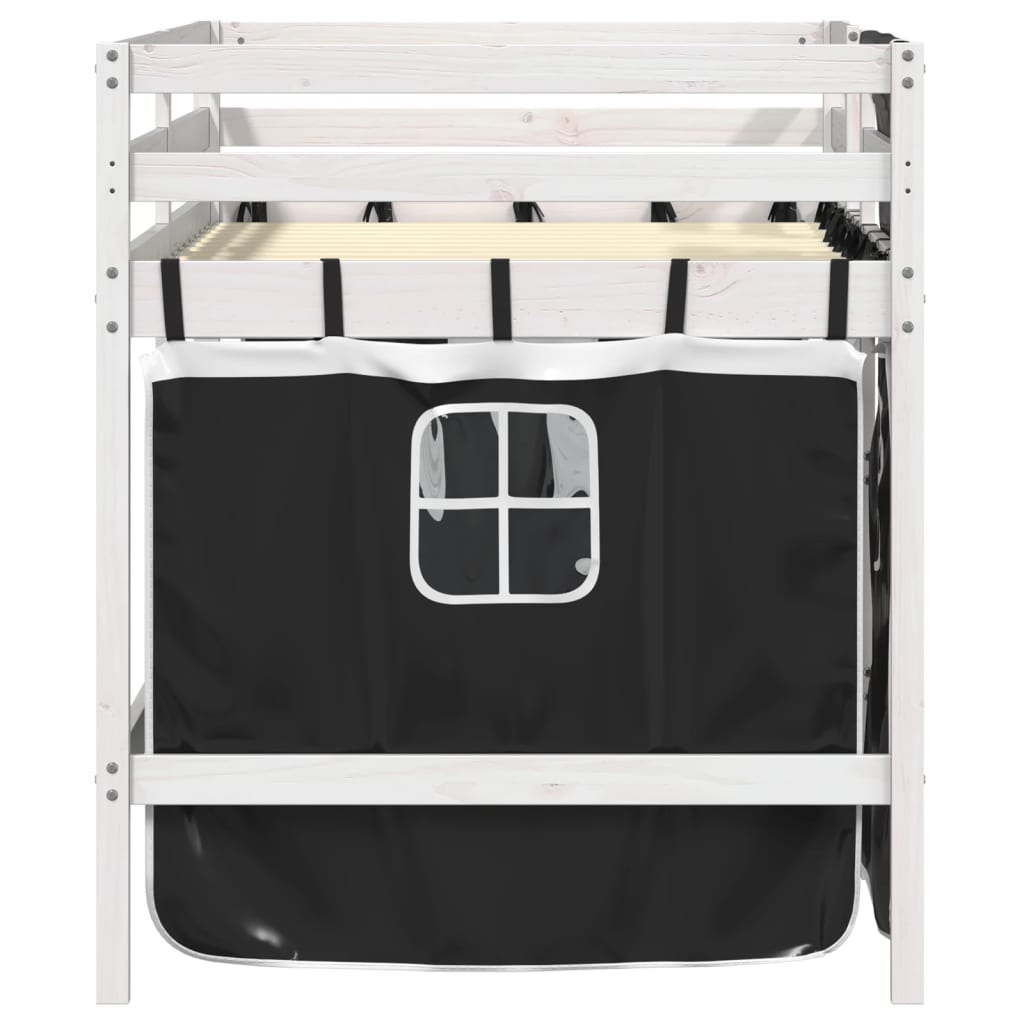 vidaXL Letto a Soppalco con Tende Bambini Bianco e Nero 80x200 cm Pino