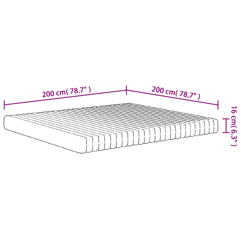 vidaXL Materasso in Schiuma Mediamente Morbido 200x200 cm