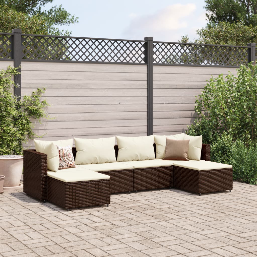 vidaXL Set Mobili da Giardino 6pz con Cuscini in Polyrattan Marrone