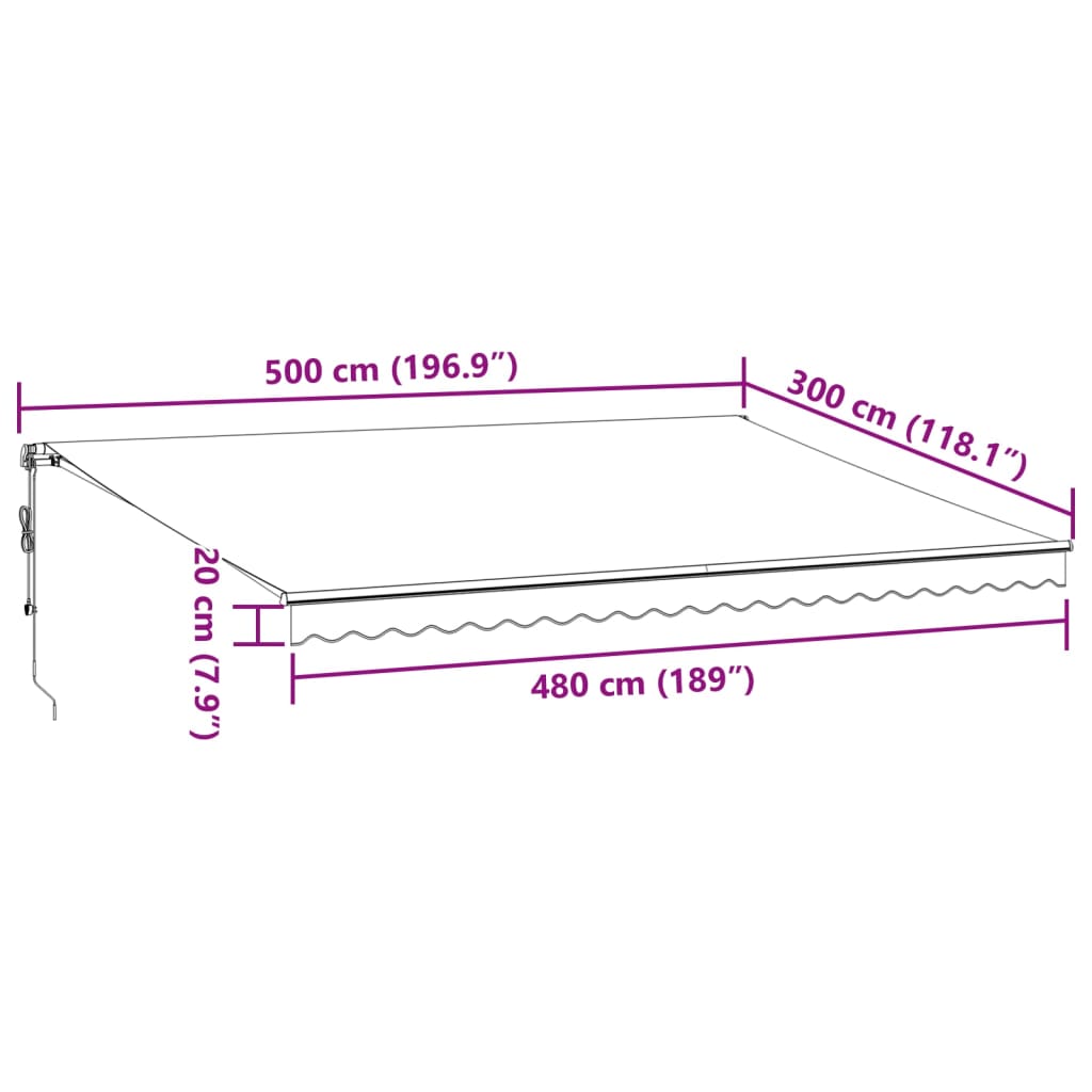 vidaXL Tenda Retrattile Automatica LED Antracite e Bianco 500x300 cm