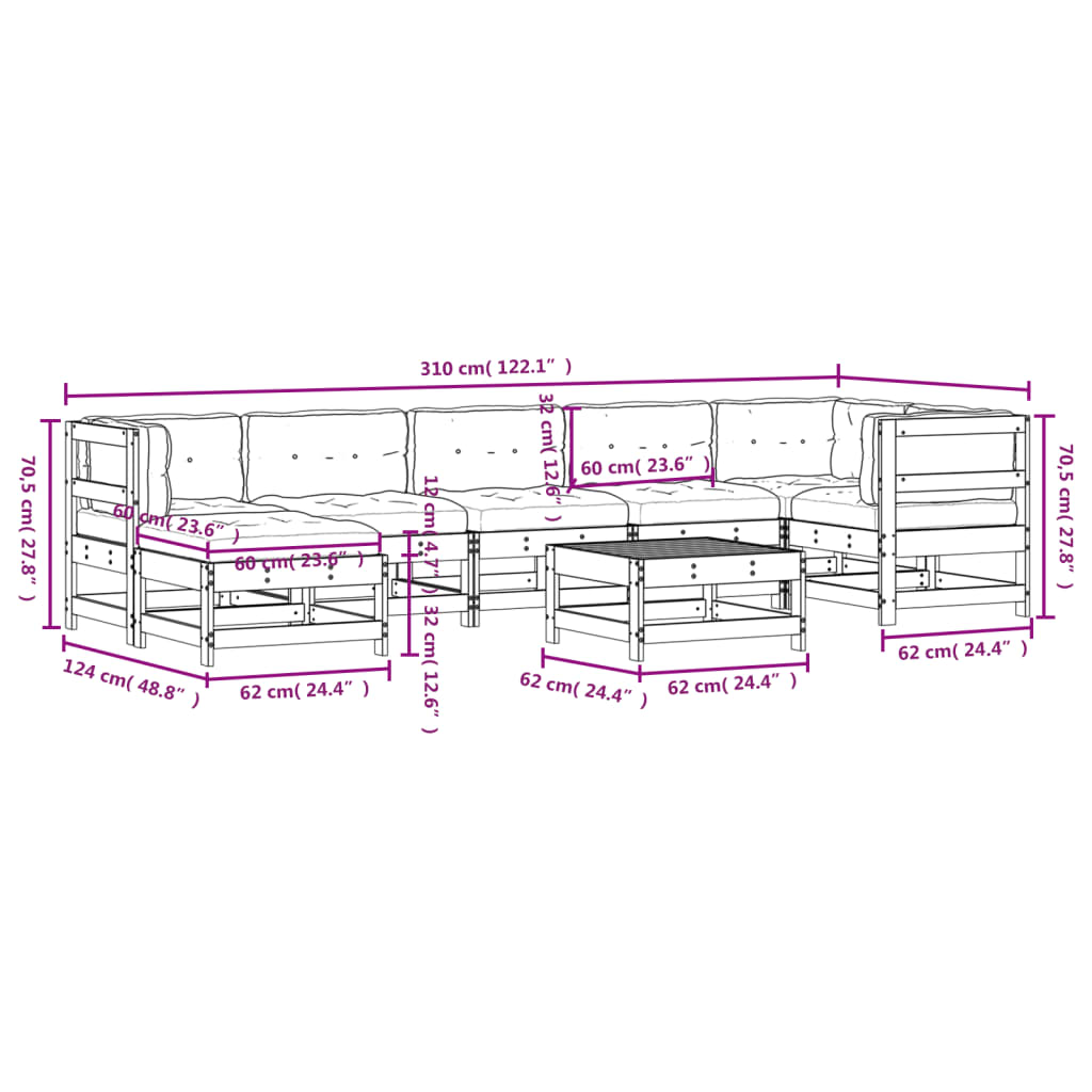 vidaXL Set Divani da Giardino 8pz con Cuscini Legno Impregnato di Pino