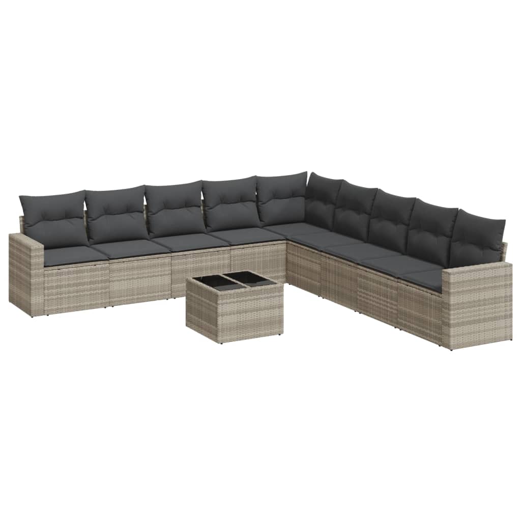 vidaXL Set Divano Giardino 10 pz con Cuscini Grigio Chiaro Polyrattan