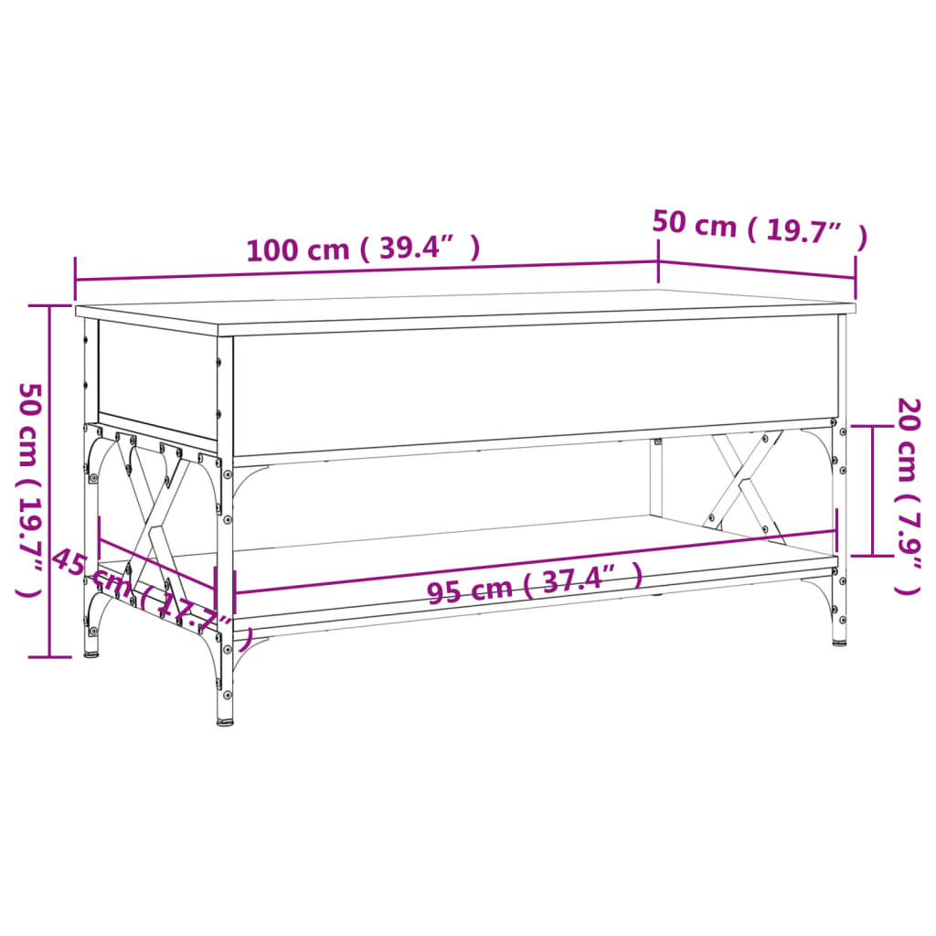 vidaXL Tavolino Salotto Rovere Fumo 100x50x50 cm Multistrato e Metallo