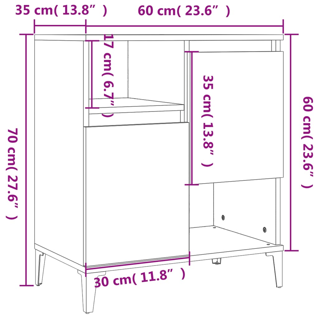 vidaXL Credenza Rovere Fumo 60x35x70 cm in Legno Multistrato