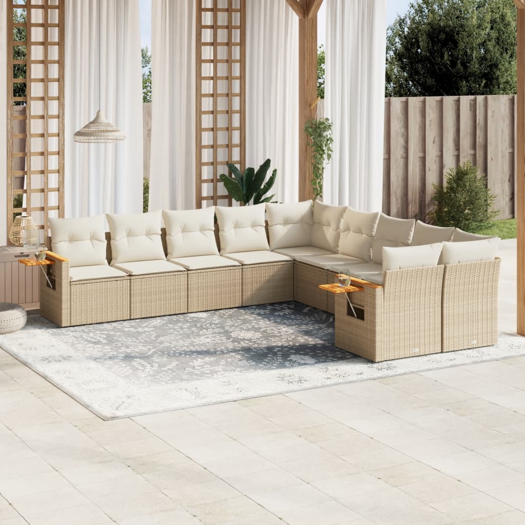 vidaXL Set Divano da Giardino 10 pz con Cuscini Beige in Polyrattan