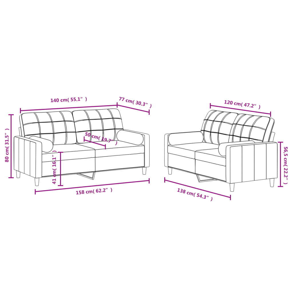 vidaXL Set Divani 2 pz con Cuscini Grigio Chiaro in Tessuto