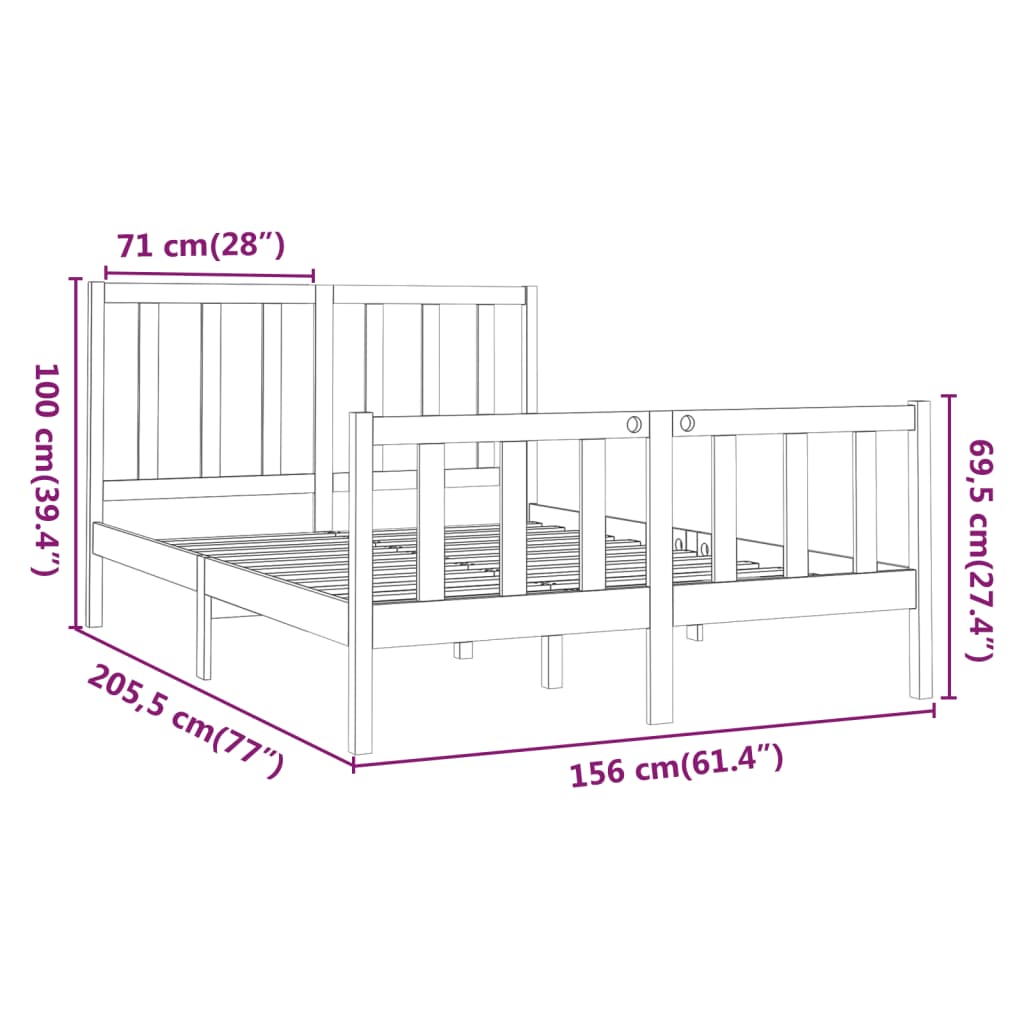 vidaXL Giroletto ambra in Legno Massello 150x200 cm King Size