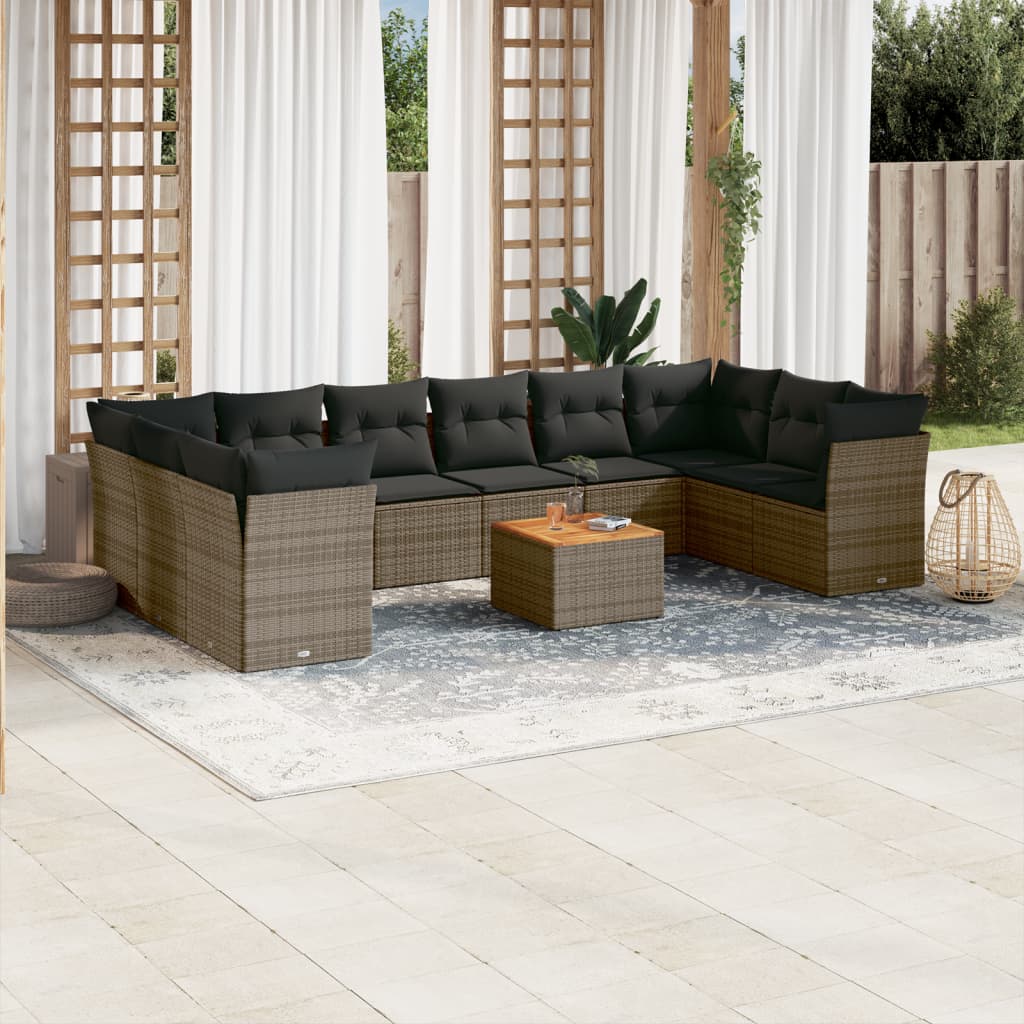 vidaXL Set Divani da Giardino 11 pz con Cuscini in Polyrattan Grigio