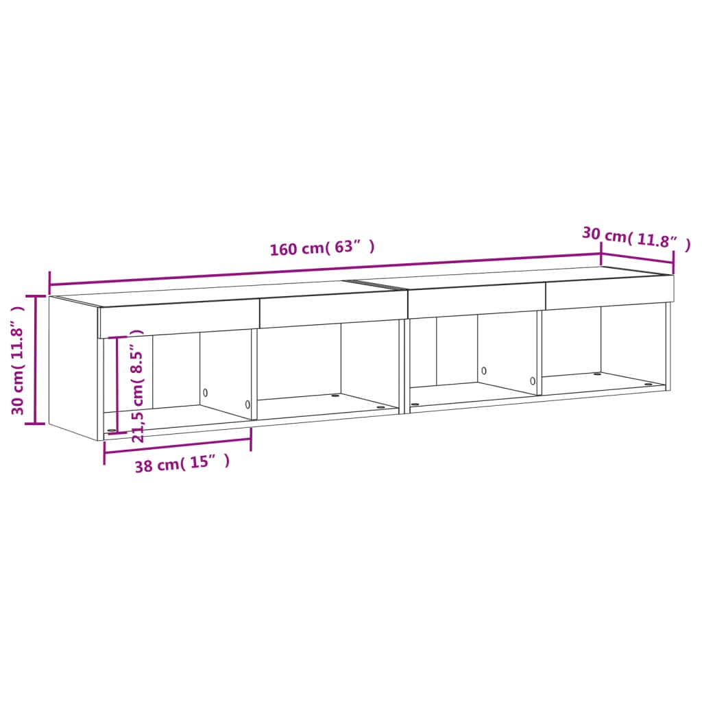 vidaXL Mobili Porta TV con Luci LED 2 pz Bianchi 80x30x30 cm