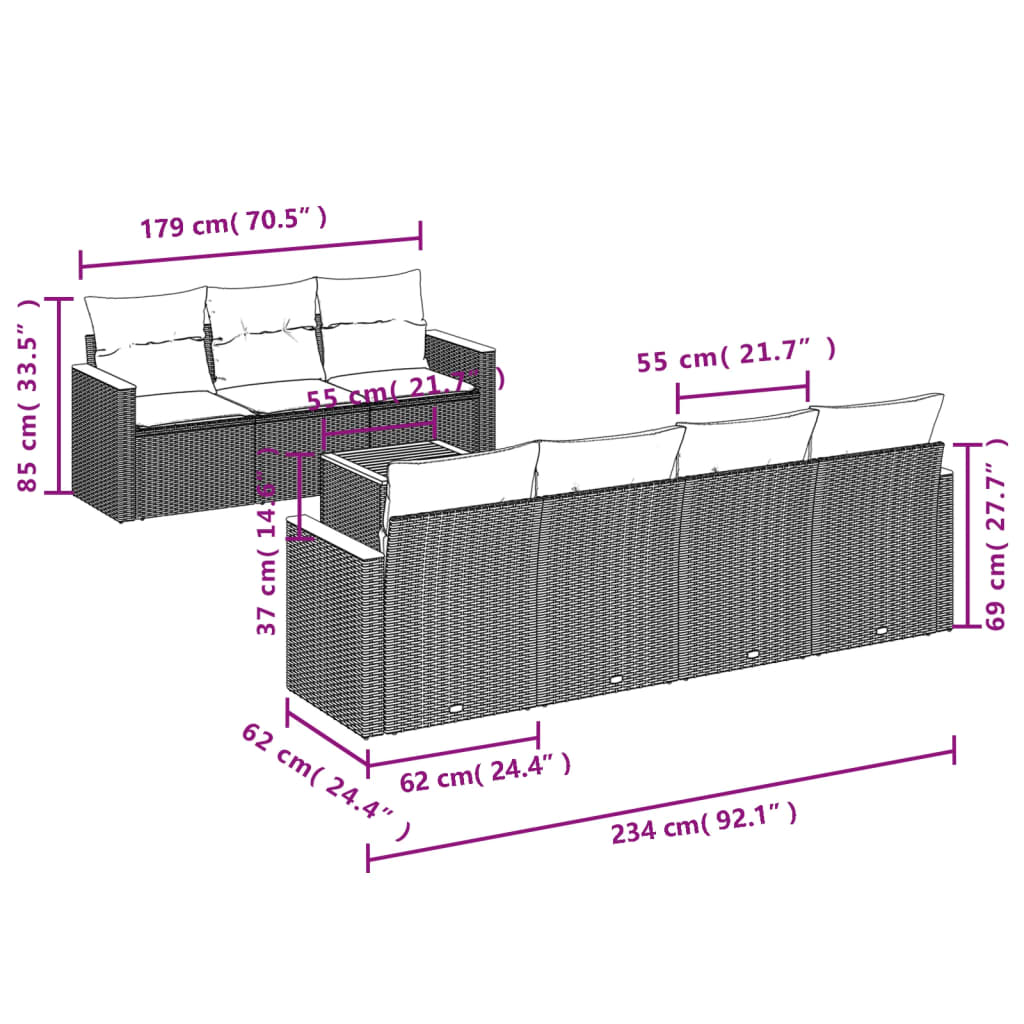 vidaXL Set Divano da Giardino 8 pz con Cuscini Beige in Polyrattan