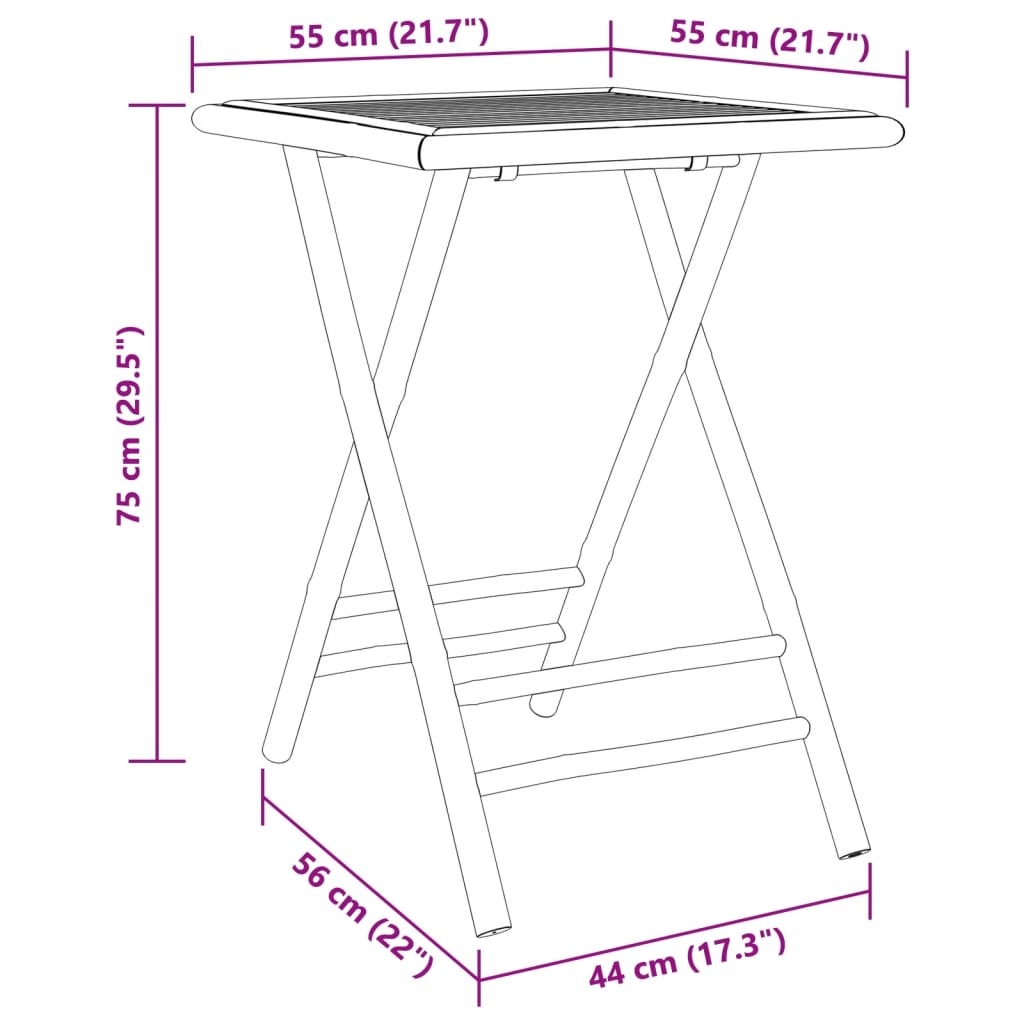 vidaXL Tavolo da Giardino Pieghevole 55x55x75 cm in Bambù