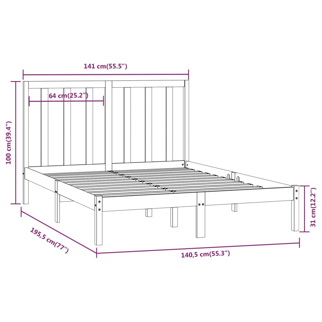 vidaXL Giroletto Nero in Legno Massello 135x190 cm Double