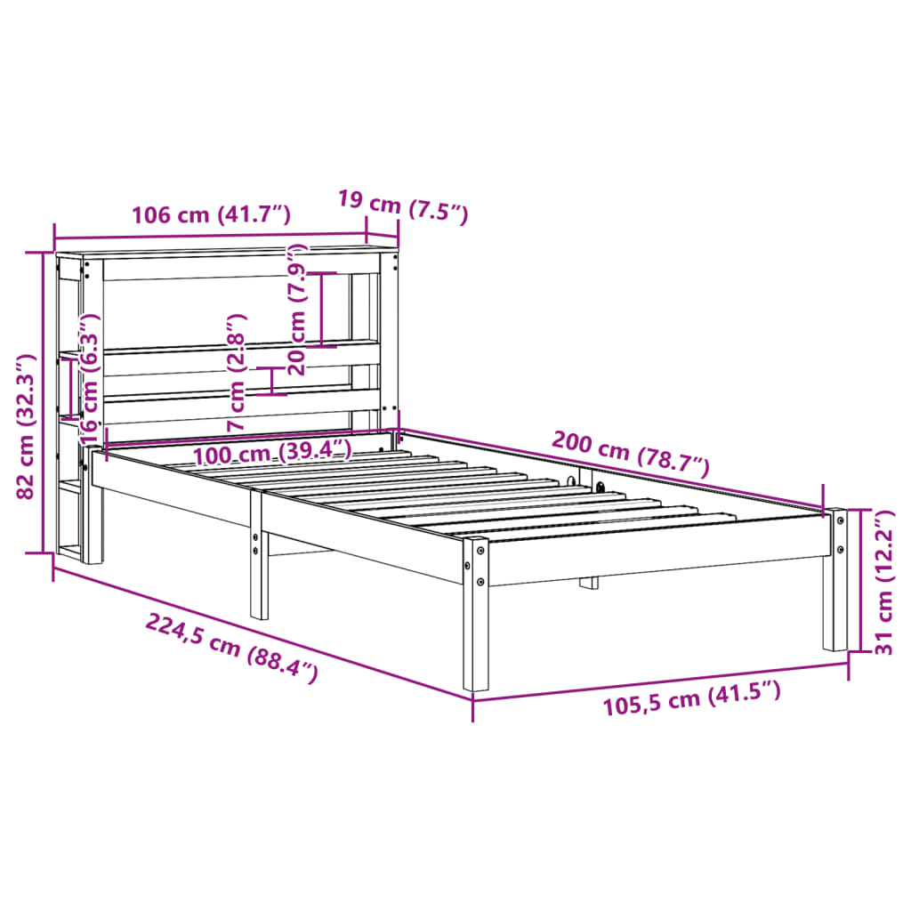 vidaXL Giroletto senza Materasso 100x200 cm in Legno Massello di Pino