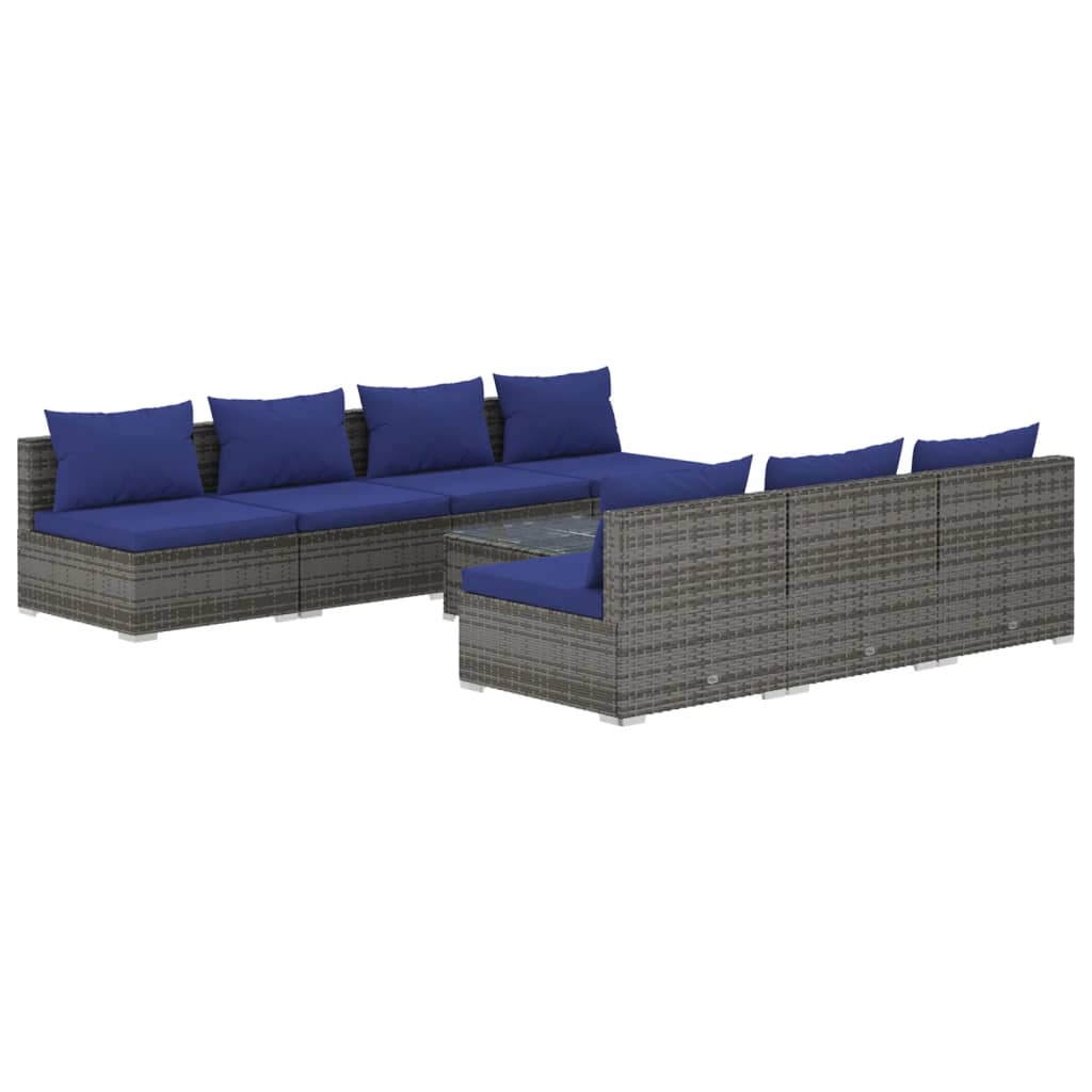 vidaXL Set Divani da Giardino 8 pz con Cuscini in Polyrattan Grigio