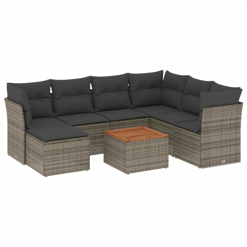 vidaXL Set Divano da Giardino 8 pz con Cuscini Grigio in Polyrattan