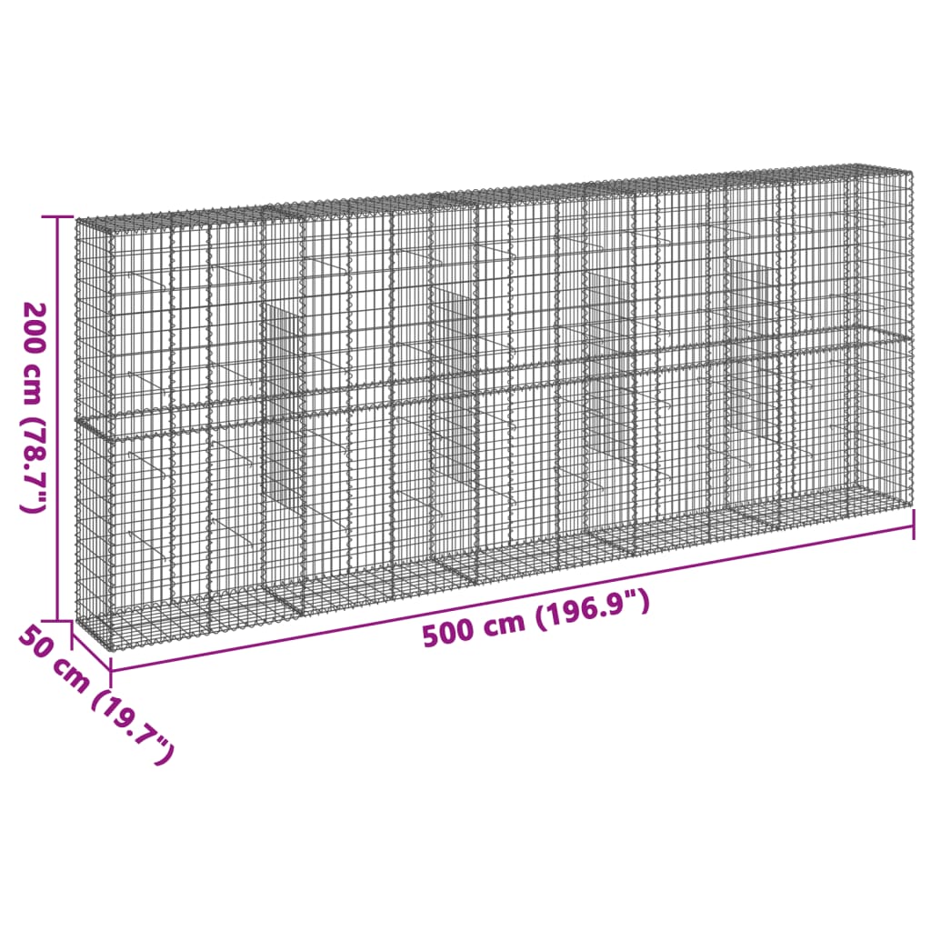 vidaXL Cesto Gabbione con Copertura 500x50x200 cm in Ferro Zincato