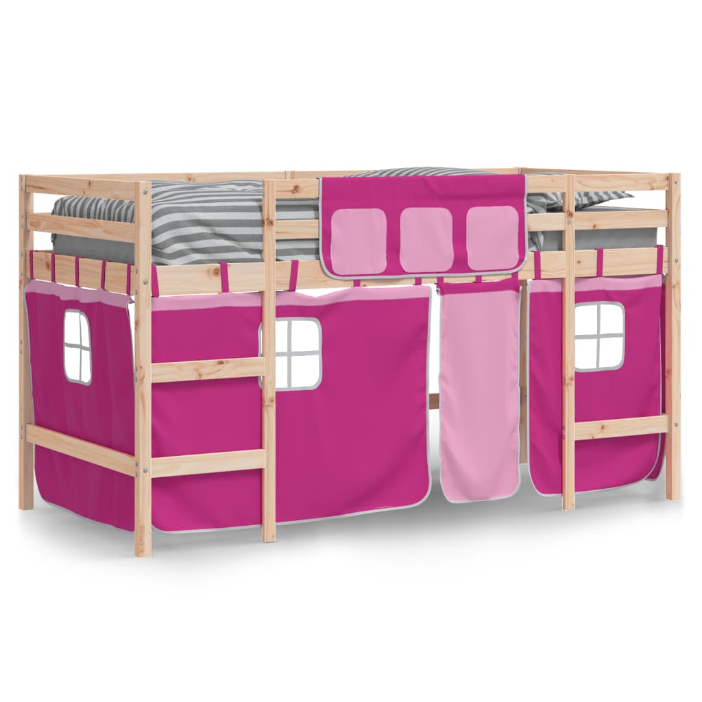 vidaXL Letto a Soppalco con Tende Bambini Rosa 90x200 cm Massello Pino