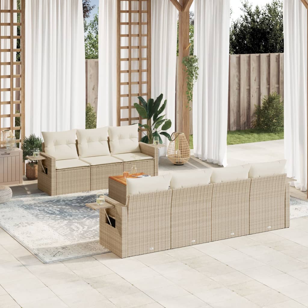 vidaXL Set Divano da Giardino 8 pz con Cuscini Beige in Polyrattan