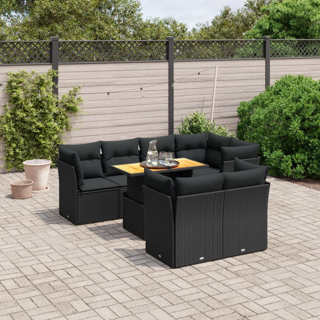 vidaXL Set Divani da Giardino con Cuscini 8 pz Nero in Polyrattan