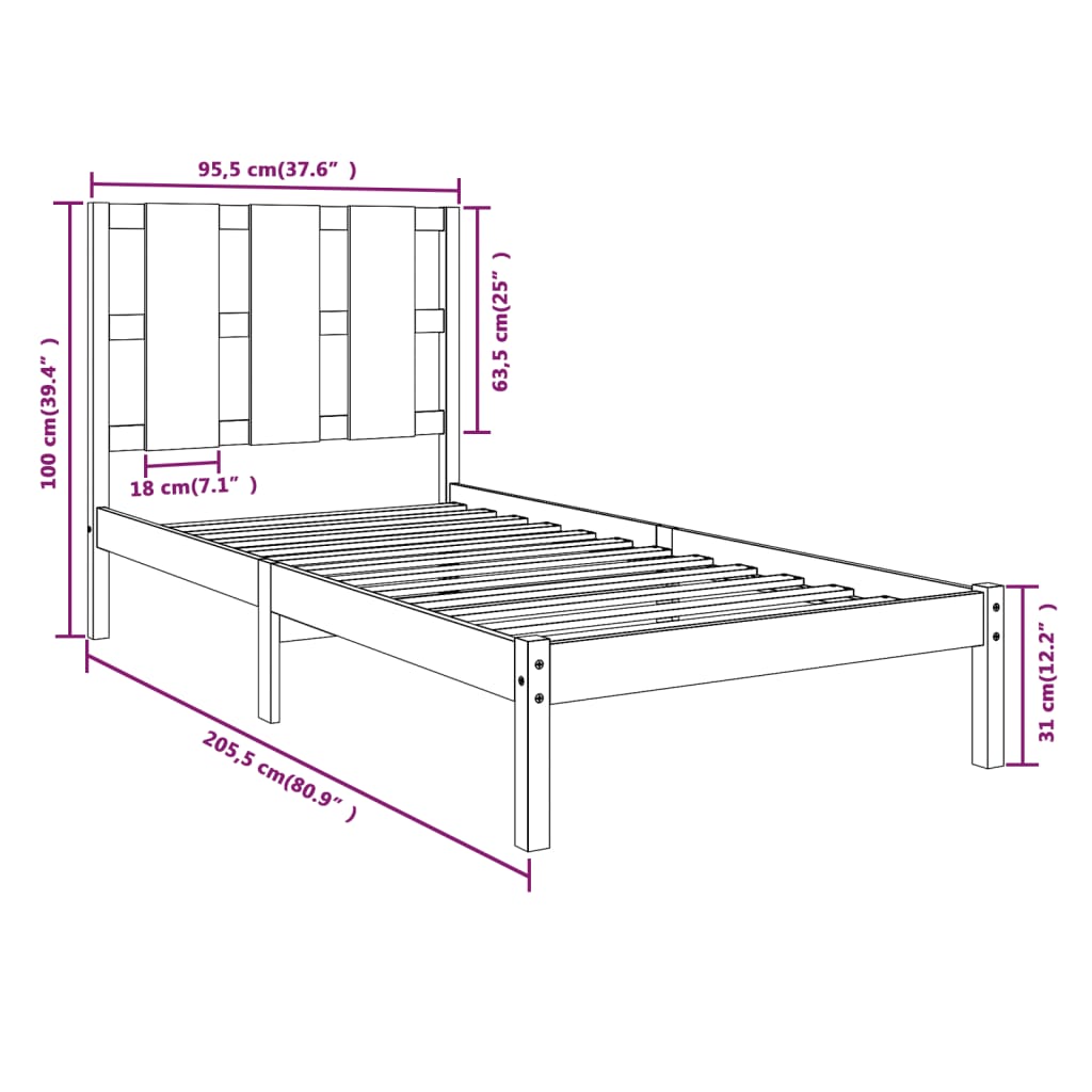 vidaXL Giroletto in Legno Massello di Pino 90x200 cm