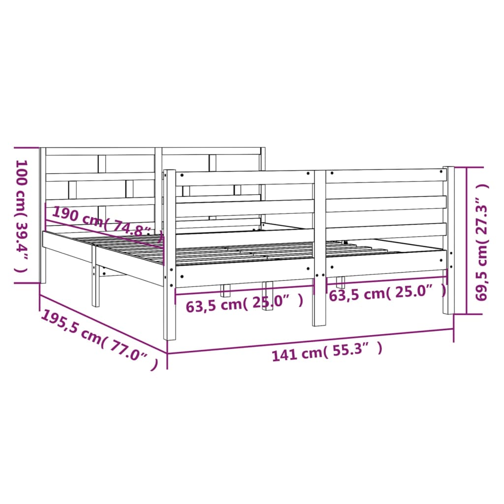 vidaXL Giroletto Bianco 135x190 cm Double in legno Massello