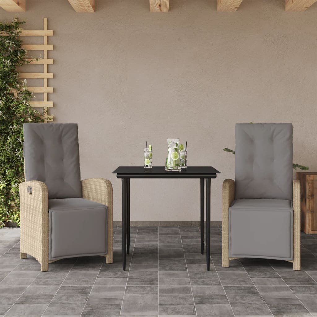 vidaXL Set da Bistrò 3 pz con Cuscini Beige in Polyrattan