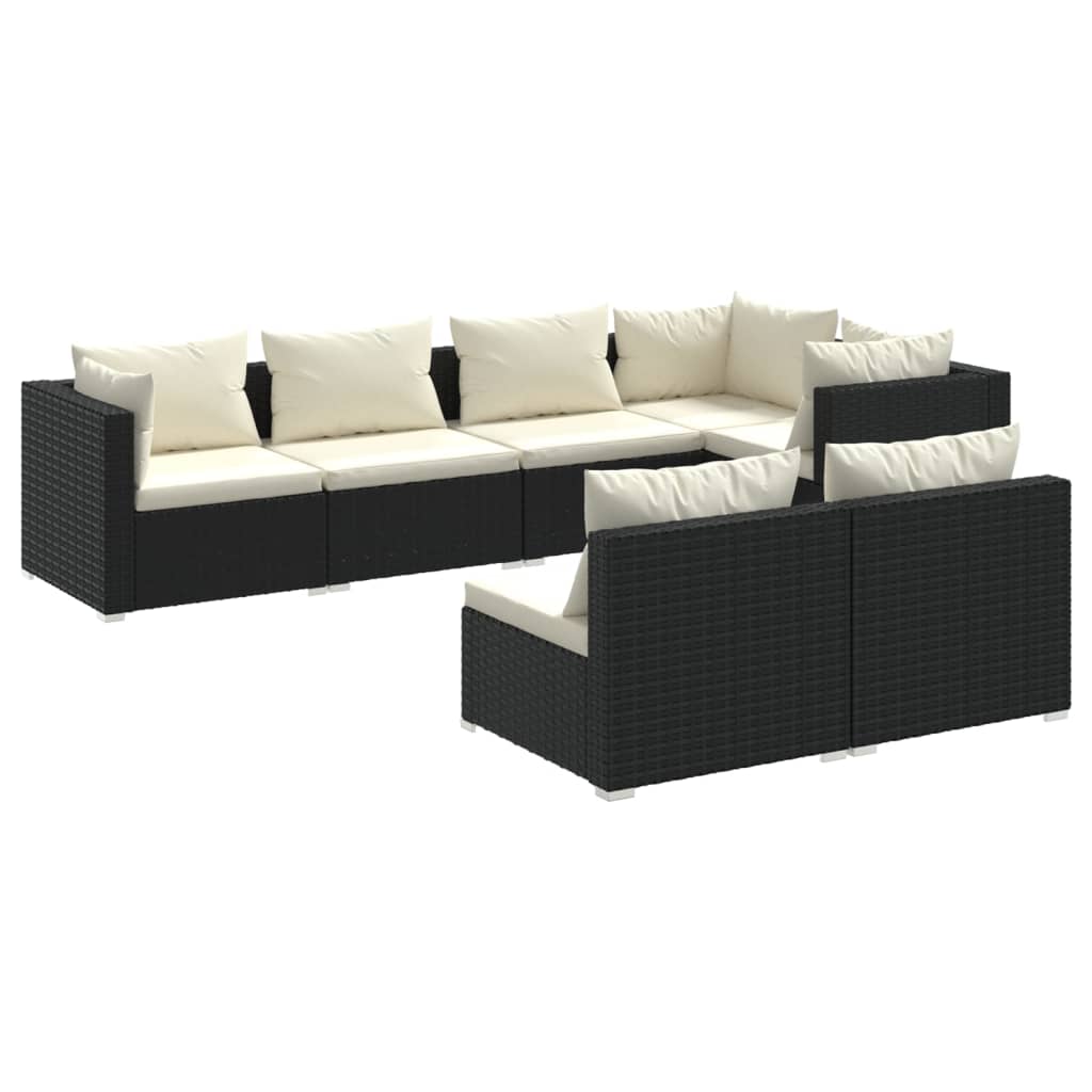 vidaXL Set Divani da Giardino 7 pz con Cuscini in Polyrattan Nero