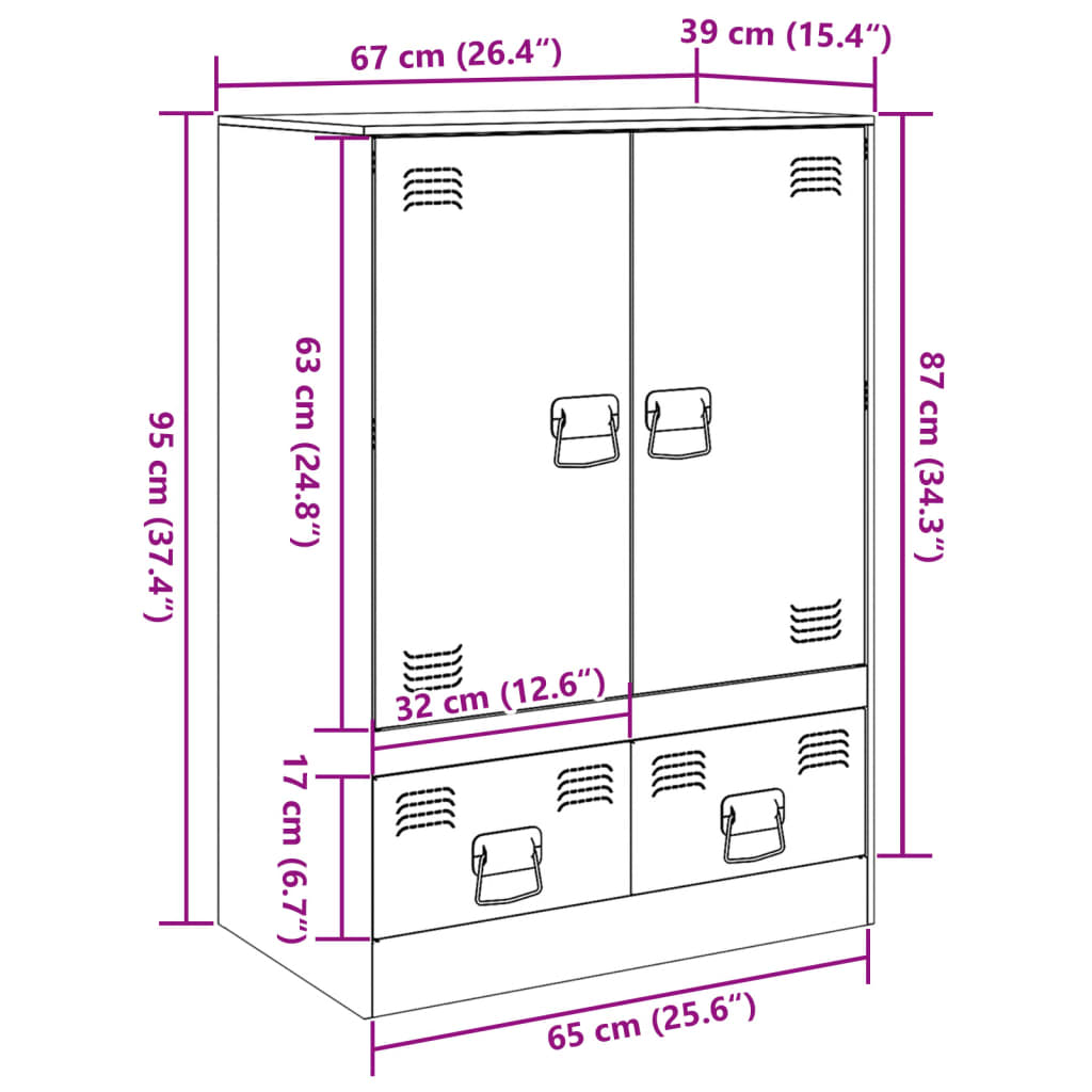 vidaXL Credenza Bianca 67x39x95 cm in Acciaio