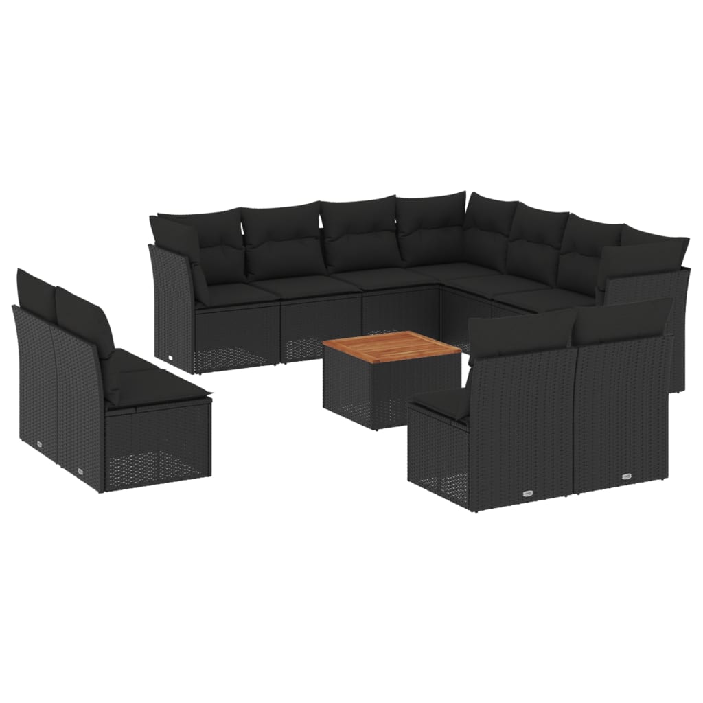 vidaXL Set Divani da Giardino 12 pz con Cuscini Nero in Polyrattan