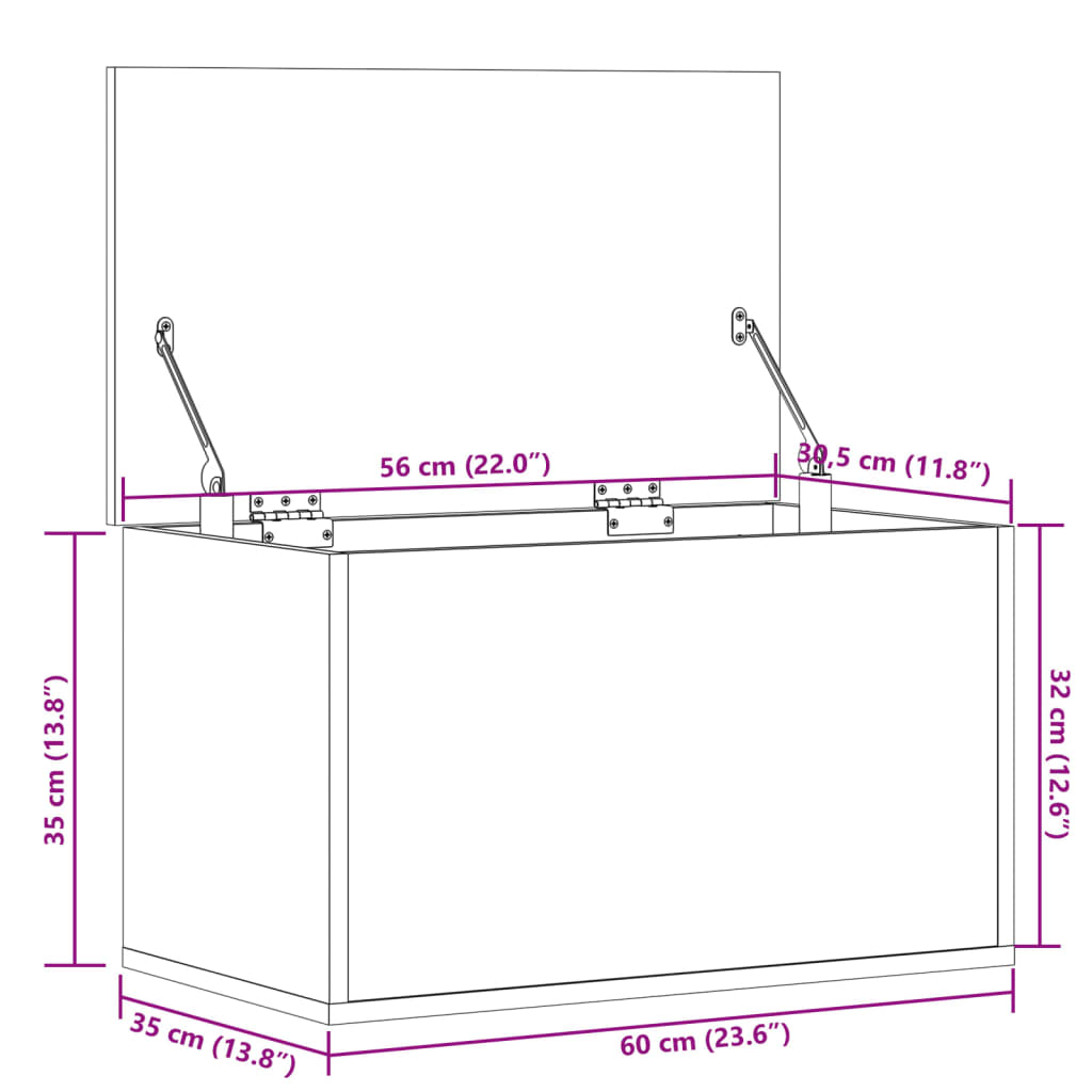 vidaXL Contenitore Portaoggetti Rovere Fumo 60x35x35 cm in Truciolato