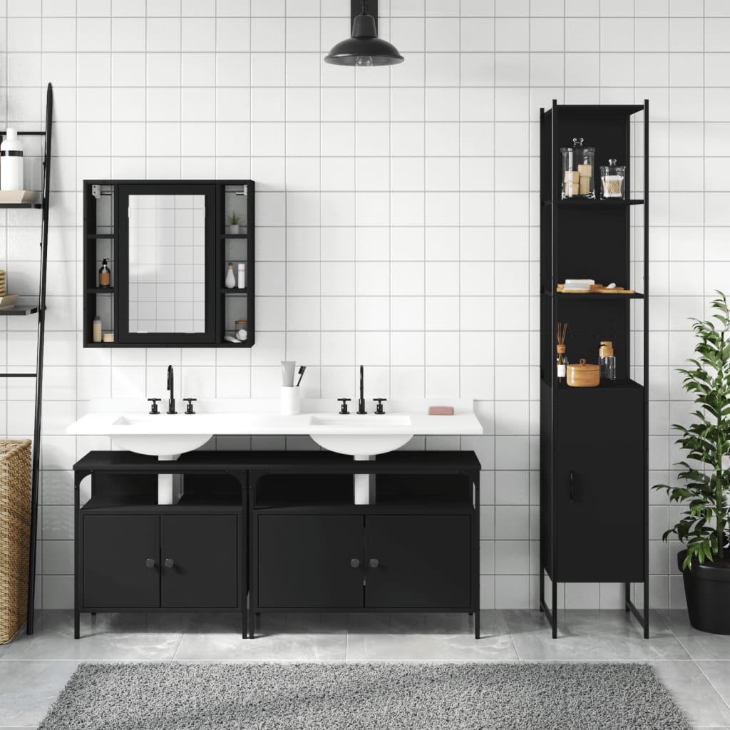 vidaXL Set Mobili da Bagno 4 pz Nero in Legno Multistrato